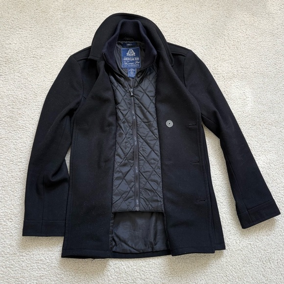 American Rag Y2K double breasted two collar insulated black wool pea coat, sz S - Picture 8 of 11